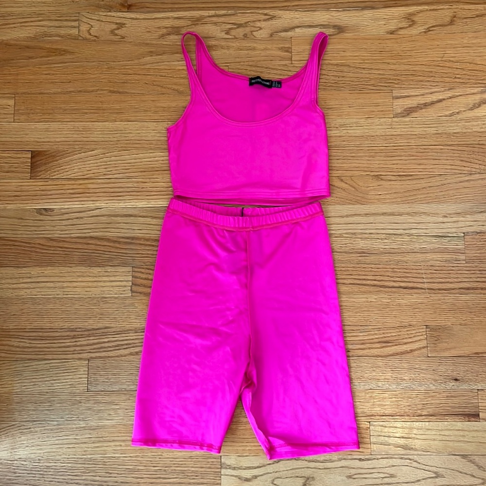Pretty Little Thing hot pink biker short set